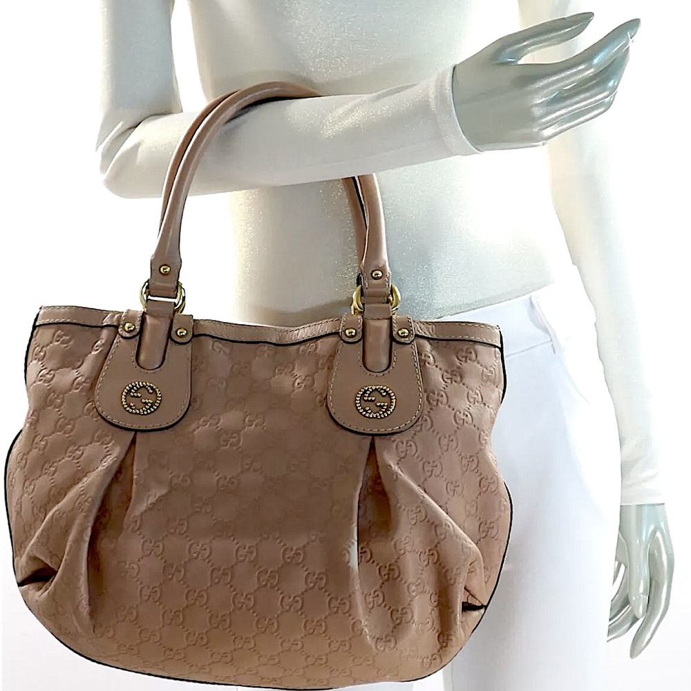 Gucci Guccissima Scarlett Bag GG Monogram Leather Neutral Blush Nude Pink Purse